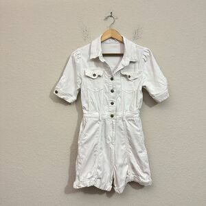 AVEC LES FILLES Jean Romper White Denim Cotton Stretch *Missing Belt*
